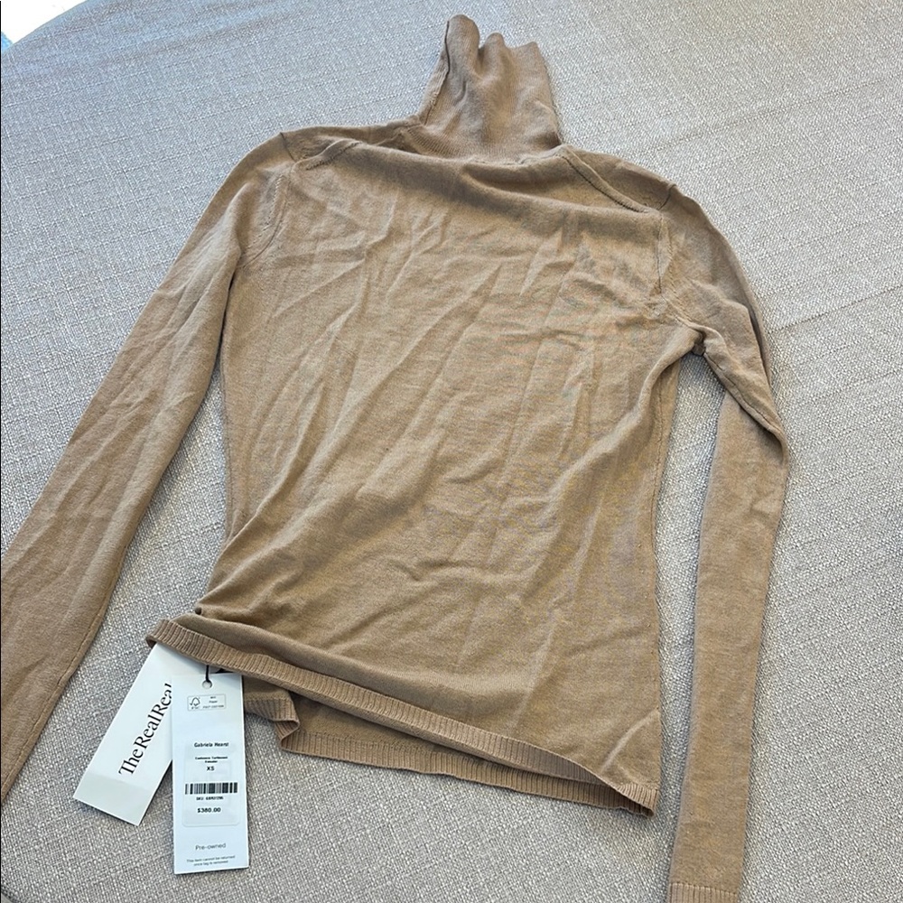 Gabriela Hearst Tan Long Sleeve Turtleneck Cashmere Tee